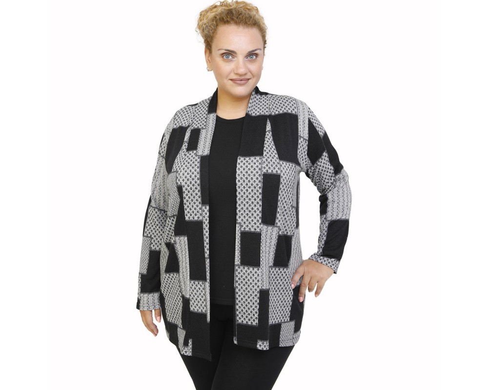 B21-5840 Classic knitted cardigan with pattern Plus Size