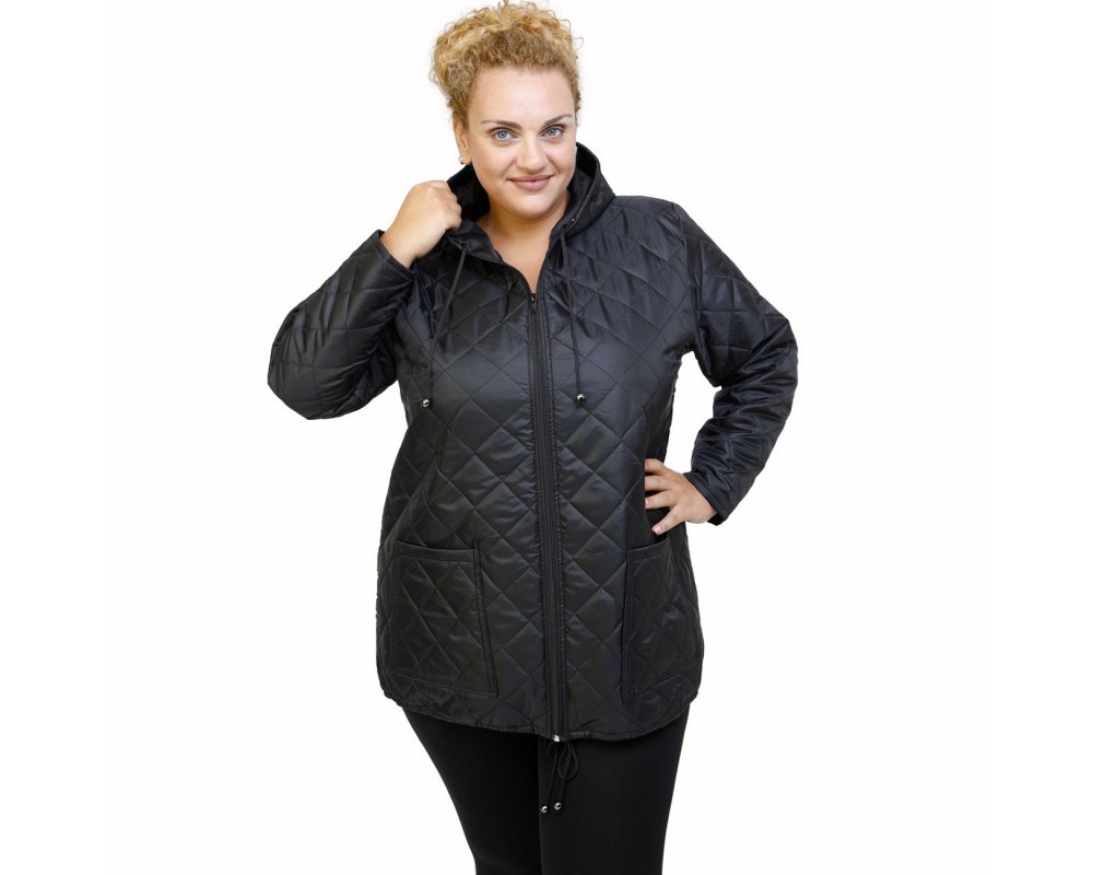 B21-6629K Jacket with zipper and hood - Black Plus Size