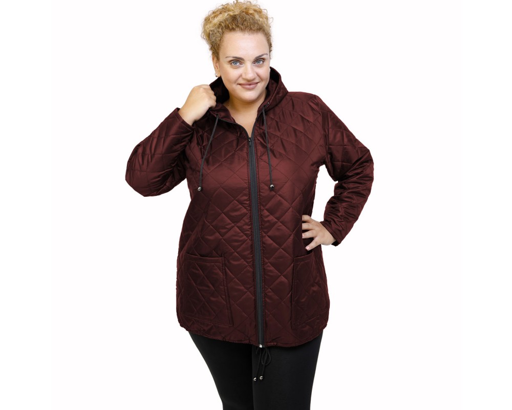 B21-6629K Jacket with zipper and hood - Bordeaux Plus Size