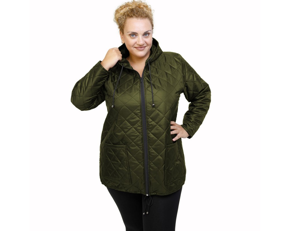 B21-6629K Jacket with zipper and hood - Cypress Green Plus Size