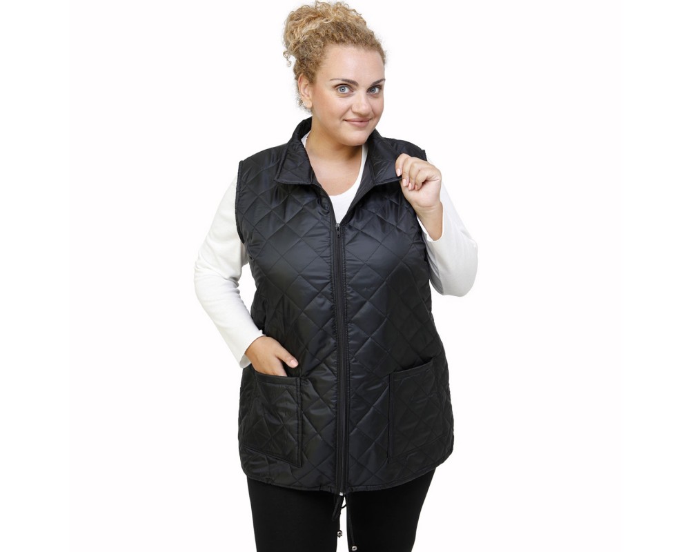 B21-6629AG Sleeveless jacket with zipper and collar - Black Plus Size