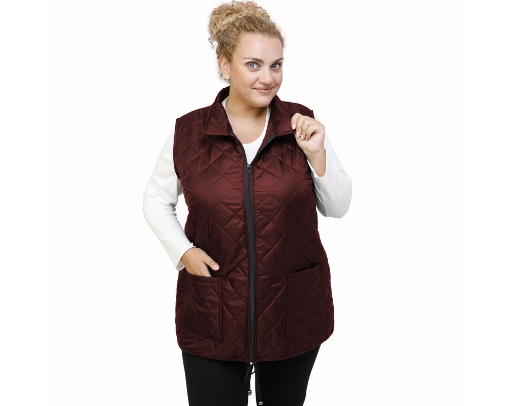 B21-6629AG Sleeveless jacket with zipper and collar - Bordeaux Plus Size