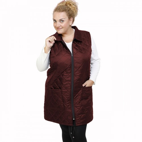 B21-6629MAG Sleeveless long jacket with zipper and collar - Bordeaux