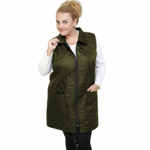 B21-6629MAG Sleeveless long jacket with zipper and collar - Cypress Green