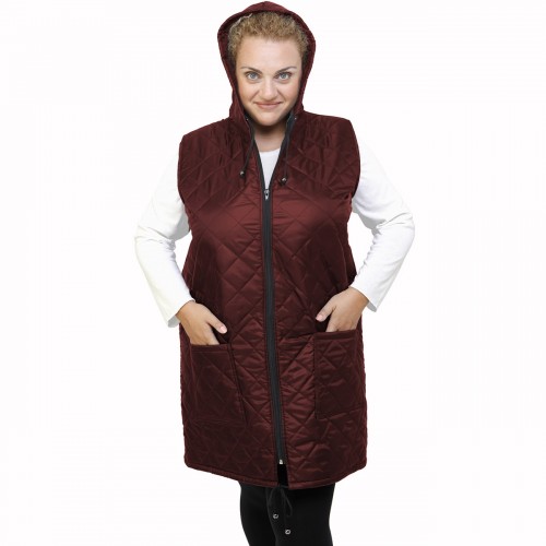 B21-6629MAK Long Sleeveless Jacket with zipper and hood - Bordeaux