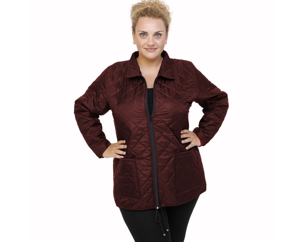 B21-6629G Jacket with zipper and collar - Bordeaux Plus Size