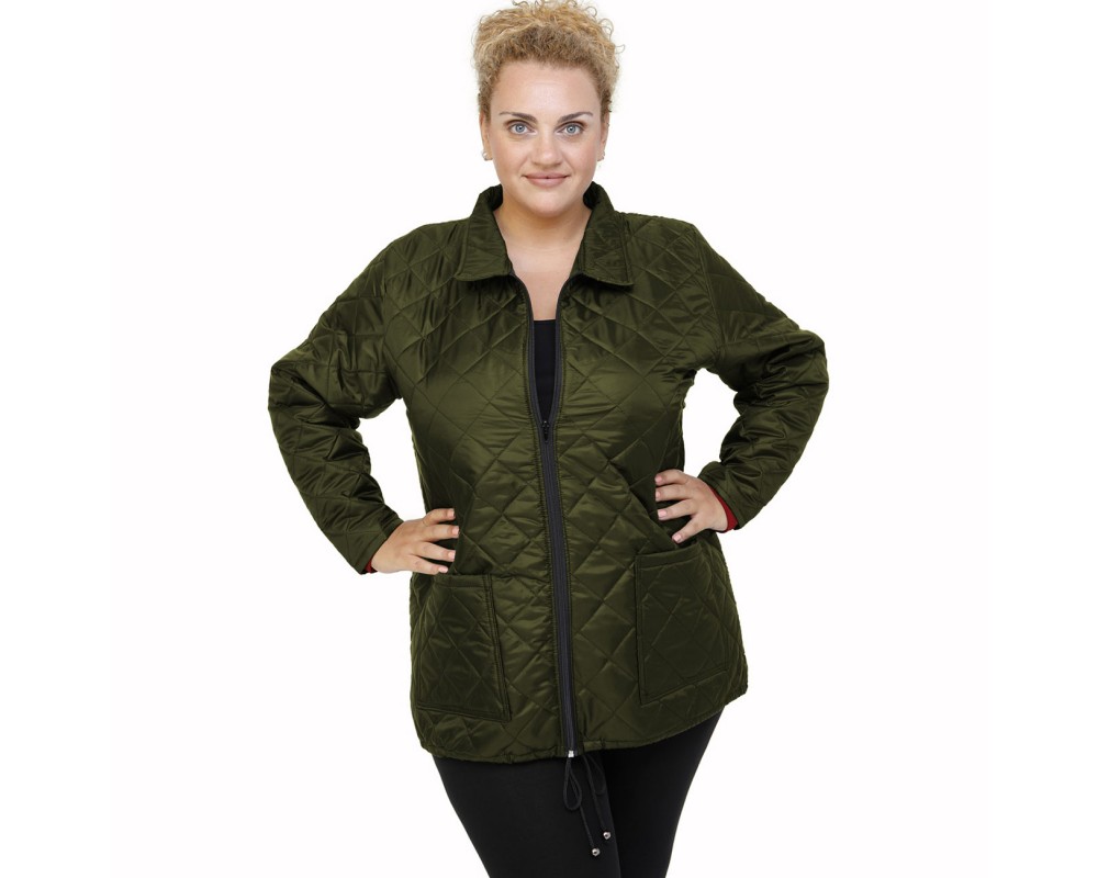 B21-6629G Jacket with zipper and collar - Cypress Green Plus Size