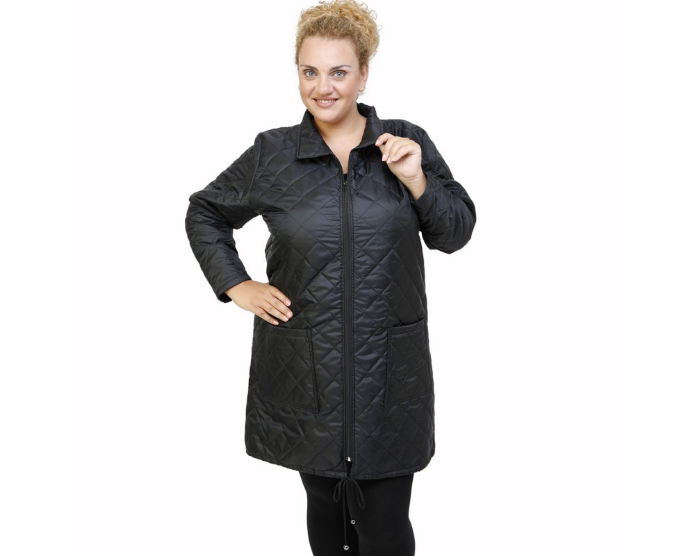 B21-6629MG Long jacket with zipper and collar - Black Plus Size