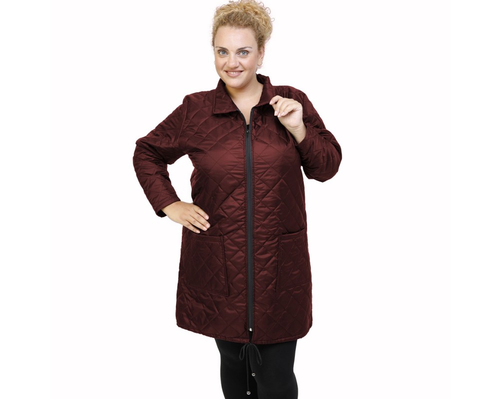 B21-6629MG Long jacket with zipper and collar - Bordeaux Plus Size