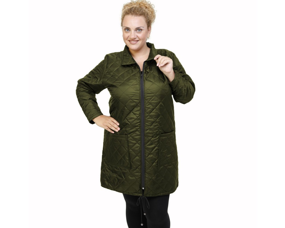 B21-6629MG Long jacket with zipper and collar - forest green Plus Size