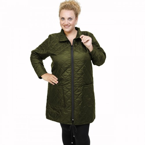 B21-6629MG Long jacket with zipper and collar - forest green
