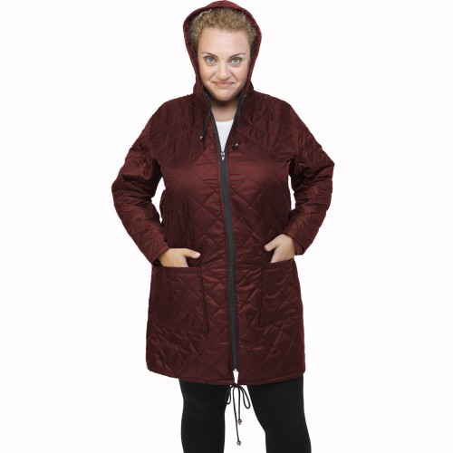 B21-6629MK Long Jacket with zipper and hood - Bordeaux