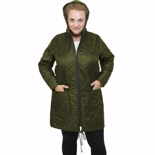 B21-6629MK Long Jacket with zipper and hood - Cypress Green