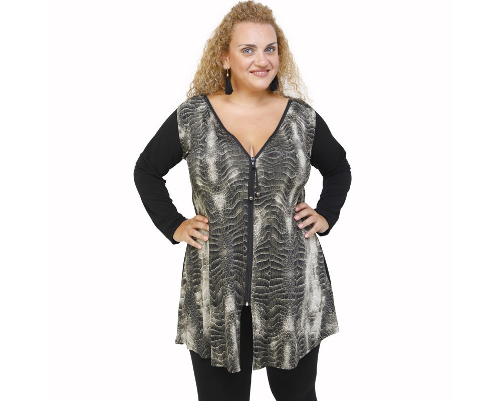 B21-8976F Blousedress with pattern and zipper Plus Size