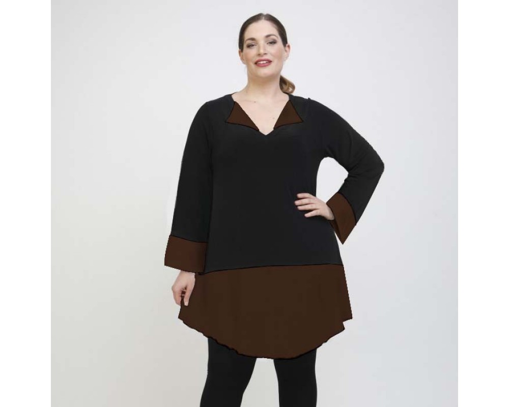B22-120 Evaze compose Blousedress - Brown Plus Size