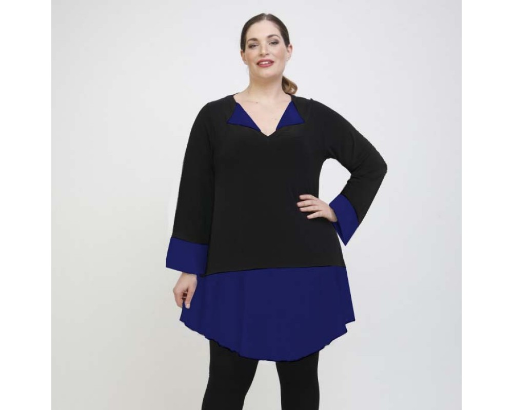 B22-120 Evaze compose Blousedress - Blue Royal Plus Size