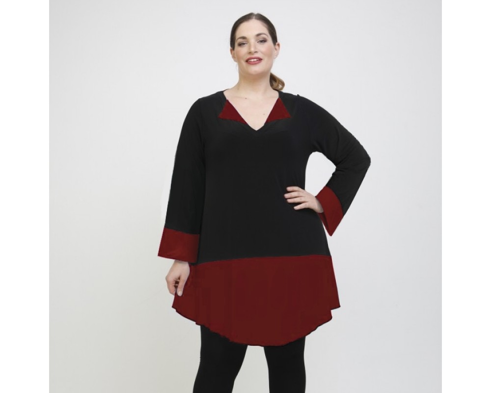 B22-120 Evaze compose Blousedress - Bordeux Plus Size