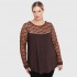 B22-113D Blouse with lace on neck and sleeves - Brown