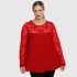 B22-113D Blouse with lace on neck and sleeves - Dark red