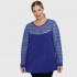 B22-113D Blouse with lace on neck and sleeves - Royal Blue