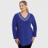 B22-114D Blouse with lace on neck - Royal Blue