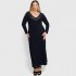 B22-123FD Long dress with lace on neck and shoulder - Navy Blue