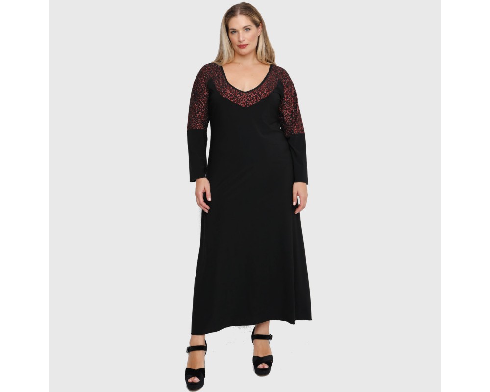 B22-123FKL Long dress with lurex on neck and sleeves Plus Size