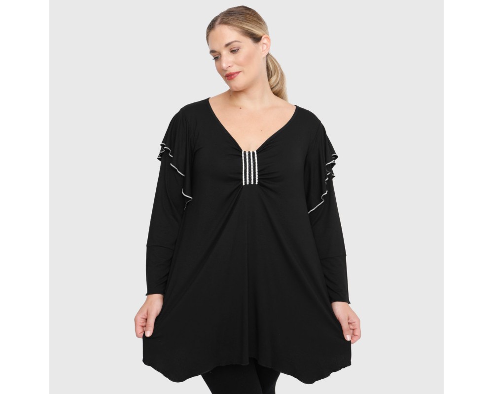 B22-155DL Blouse with double sleeve and strass bow Plus Size