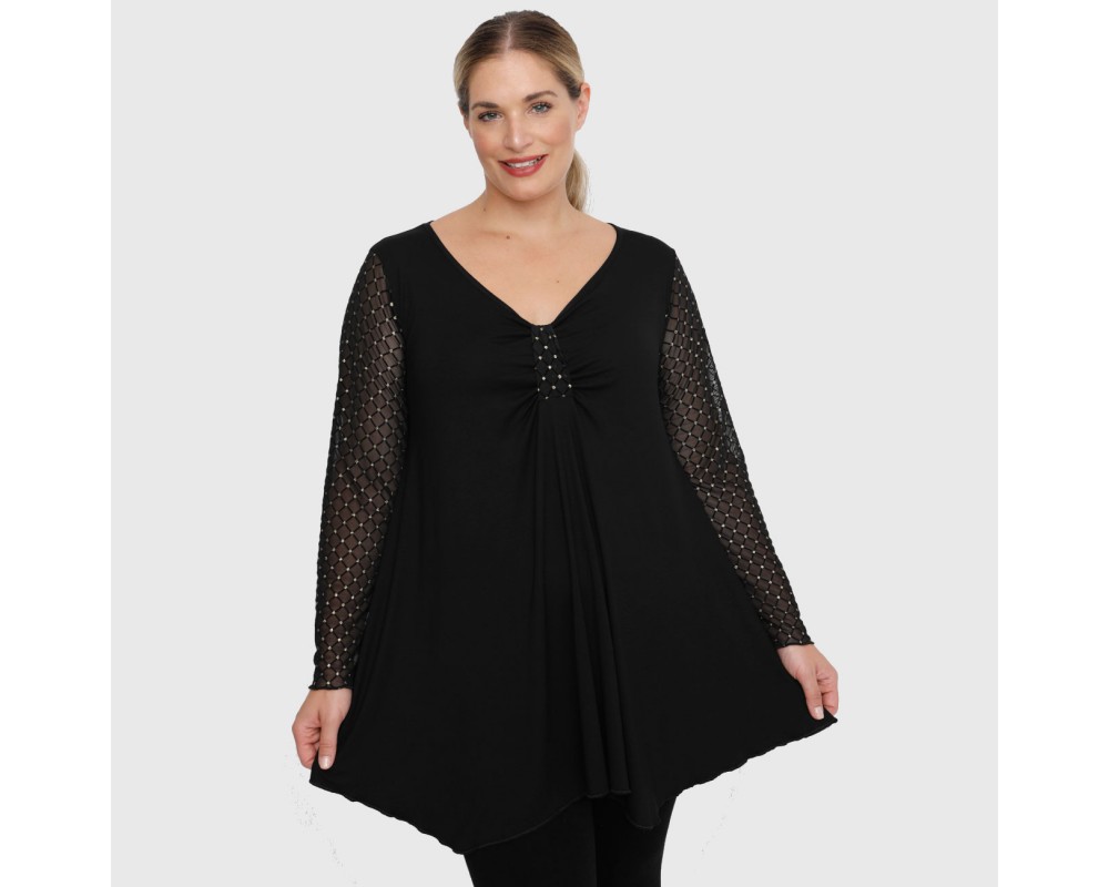 B22-155TL Alpha Blouse with tulle sleeves Plus Size