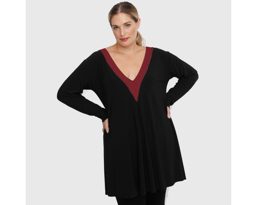 B22-176V Evaze blousedress - Bordeaux Plus Size