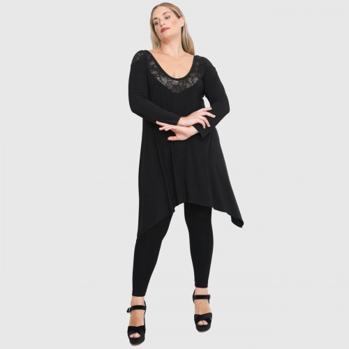 B22-182D Blousedress with lace on neck and shoulders - Black