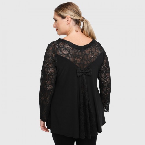 B22-189D Blouse with lace and bow on the back - Black