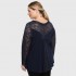 B22-189D Blouse with lace and bow on the back - Navy Blue