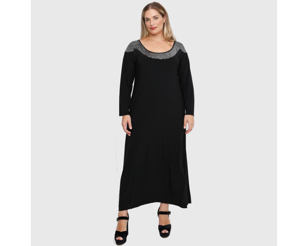 B22-2123FL Long dress with strass on neck and shoulder Plus Size