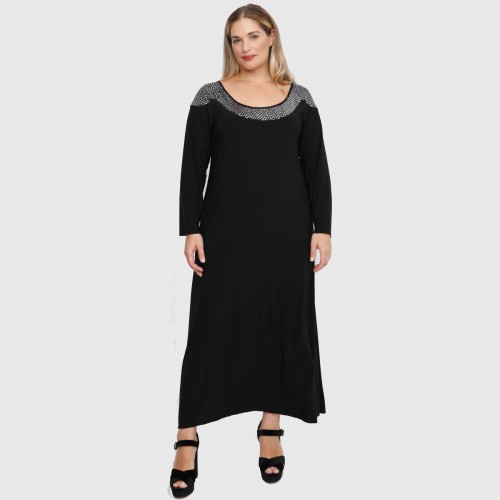 B22-2123FL Long dress with strass on neck and shoulder