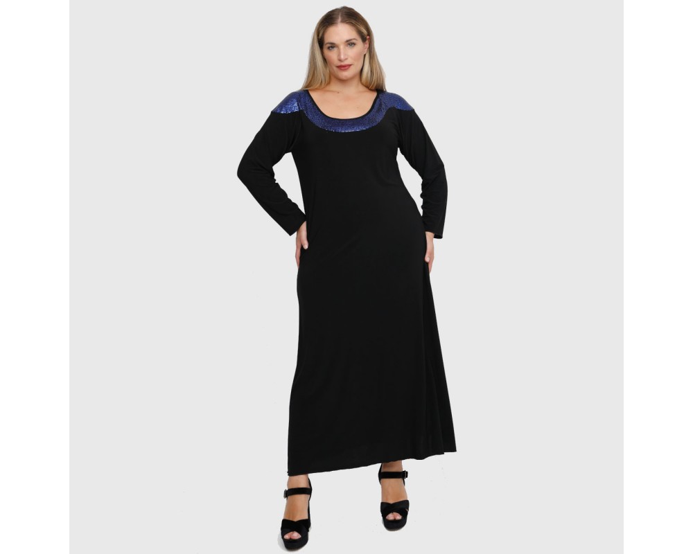 B22-2223FL Long dress with strass on neck and shoulder Plus Size
