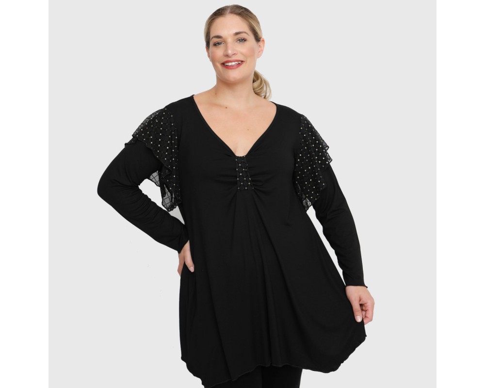 B22-2755DL Blouse with double sleeve and bow Plus Size