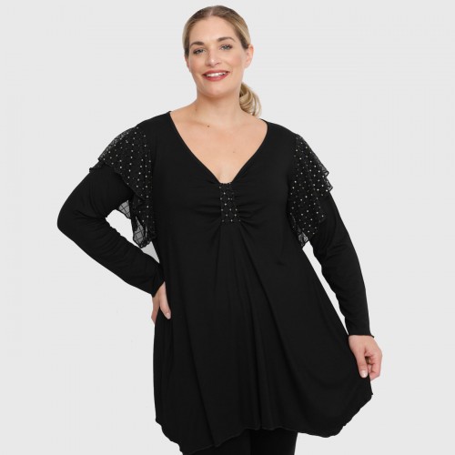 B22-2755DL Blouse with double sleeve and bow