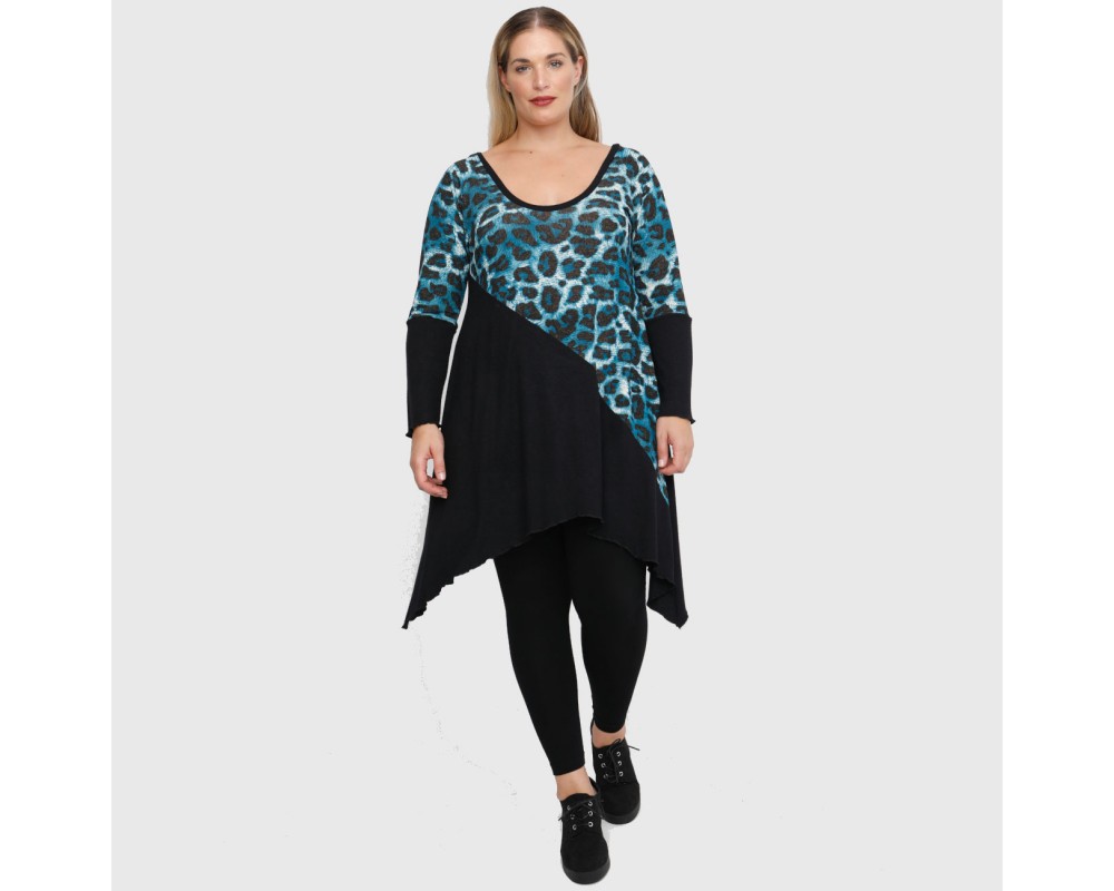 B22-2882K Knitted long blouse - Petrol Plus Size
