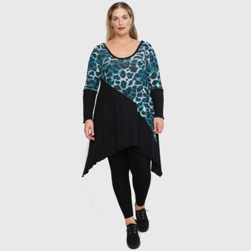 B22-2882K Knitted long blouse - Petrol