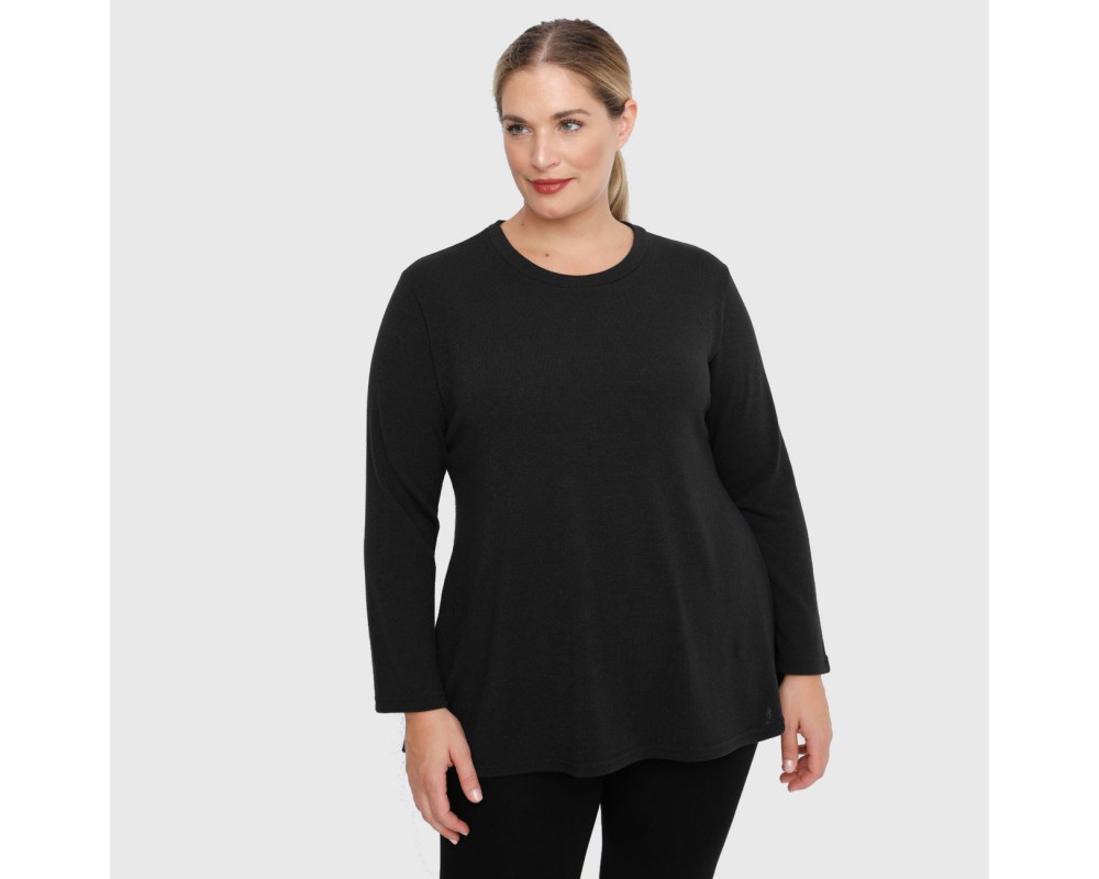 B22-308L Knitted evaze blouse - Black Plus Size