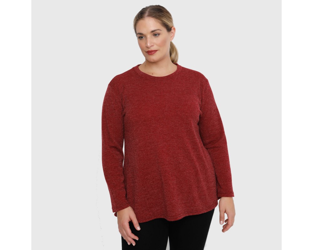 B22-308L Knitted evaze blouse - Bordeaux Plus Size