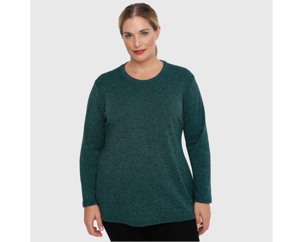 B22-308L Knitted evaze blouse - Green Plus Size