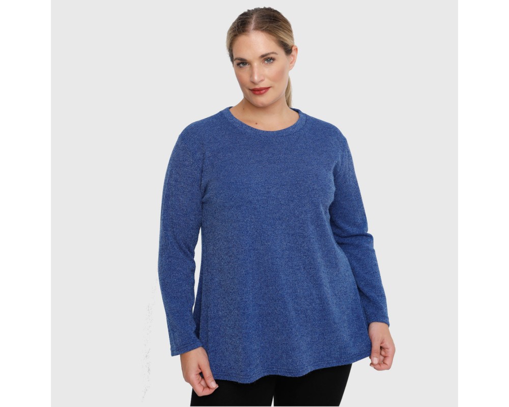 B22-308L Knitted evaze blouse - Royal Blue Plus Size
