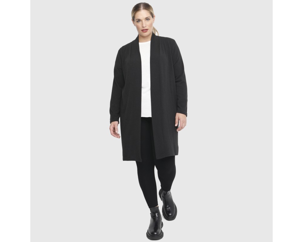 B22-342 Classic long cardigan - Black Plus Size