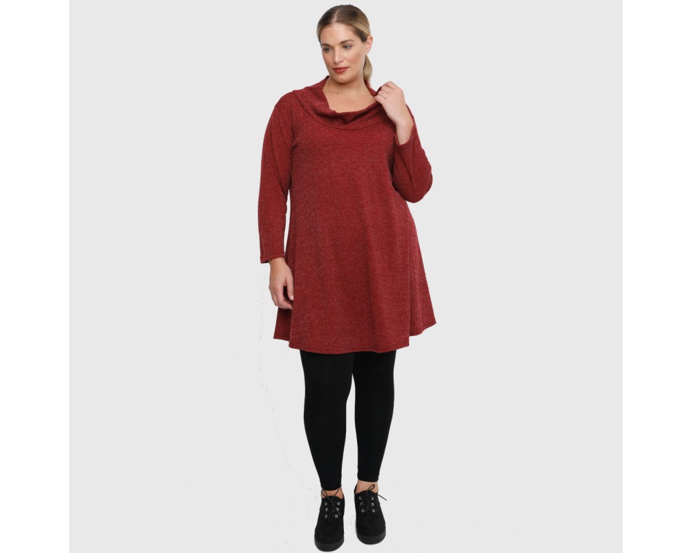 B22-375 Knitted long blouse - Bordeaux Plus Size