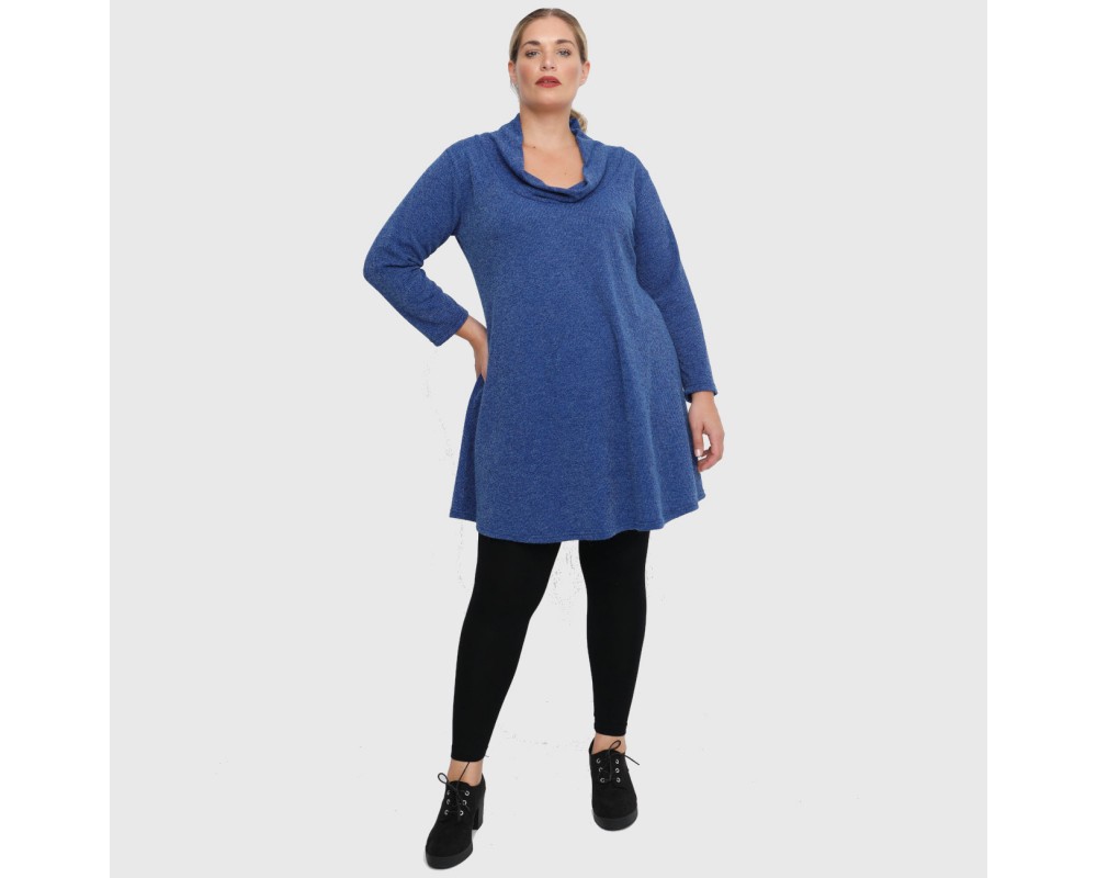 B22-375 Knitted long blouse - Royal Blue Plus Size