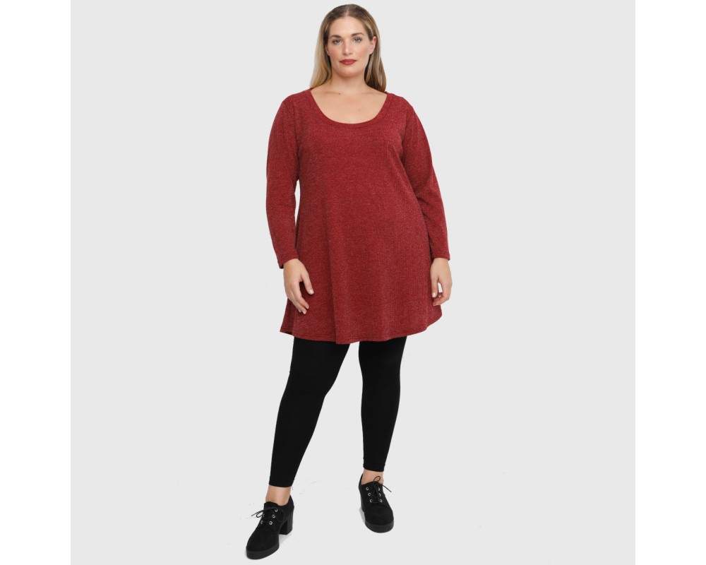 B22-376 Knitted blousedress - Bordeaux Plus Size