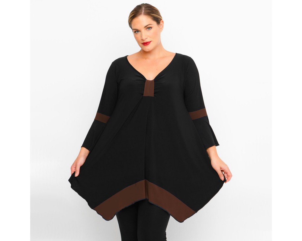 B23-155D Alpha Blouse - Brown Plus Size