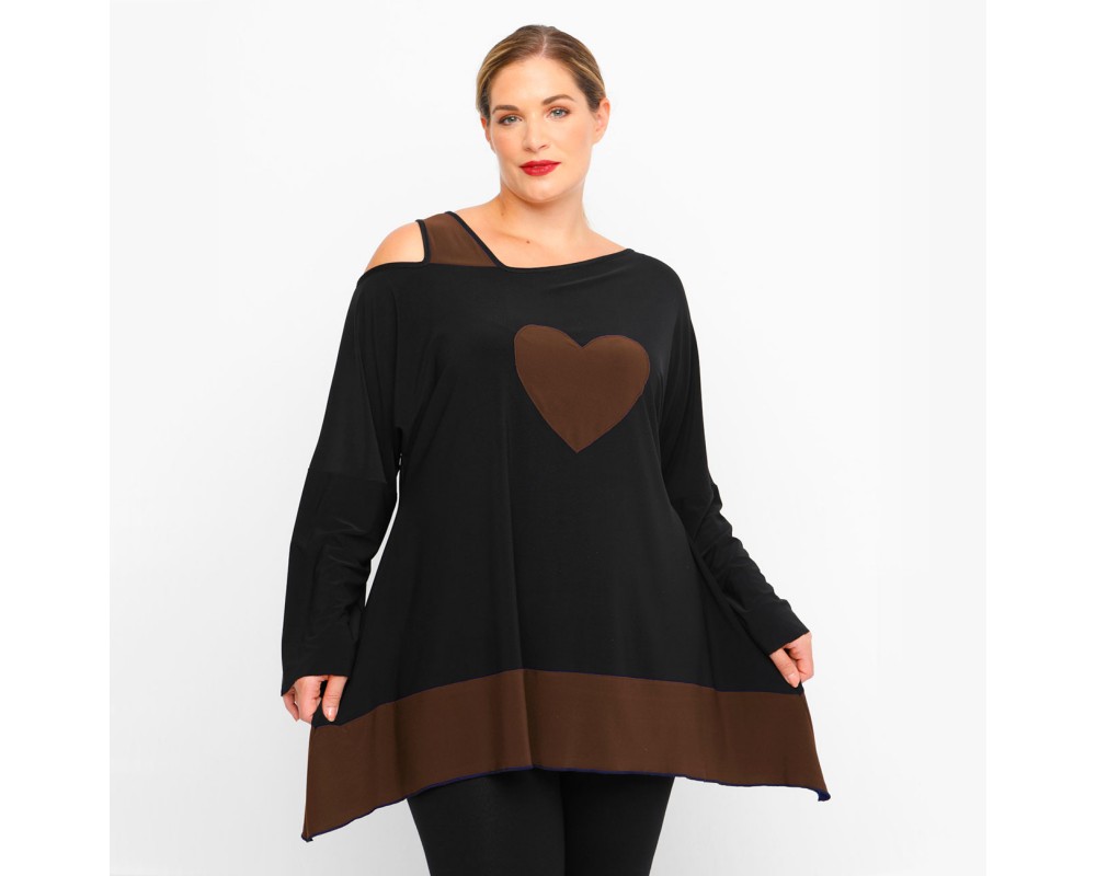 B23-158 Alpha Reglan Blouse - Brown Plus Size